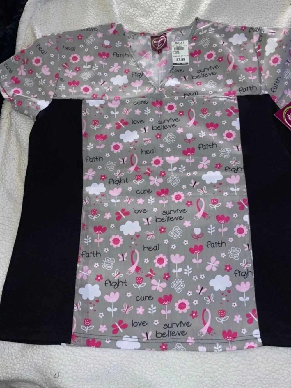 Divine Floral Short Sleeve Top Gray & Black Size Large NWT
